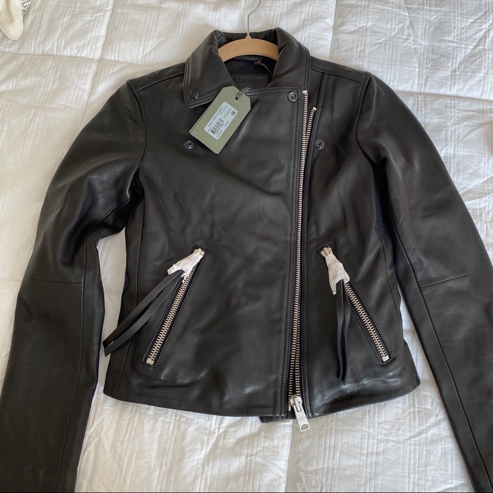 All saints black leather jacket